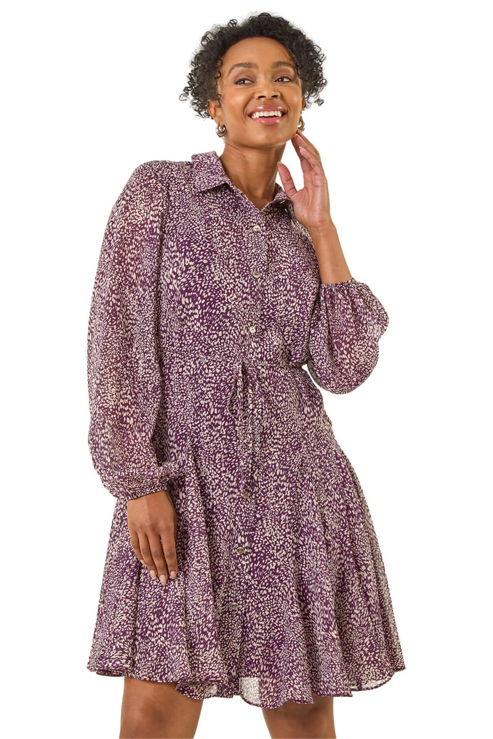 Roman Plum Petite Abstract Spot Godet Dress - Size 14 Clothing Image 1