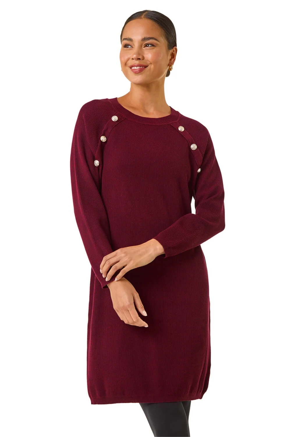 Roman Wine Petite Button Detail Knit Dress - 18 Image 1