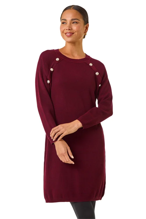 Roman Wine Petite Button Detail Knit Dress - 18 Image 1
