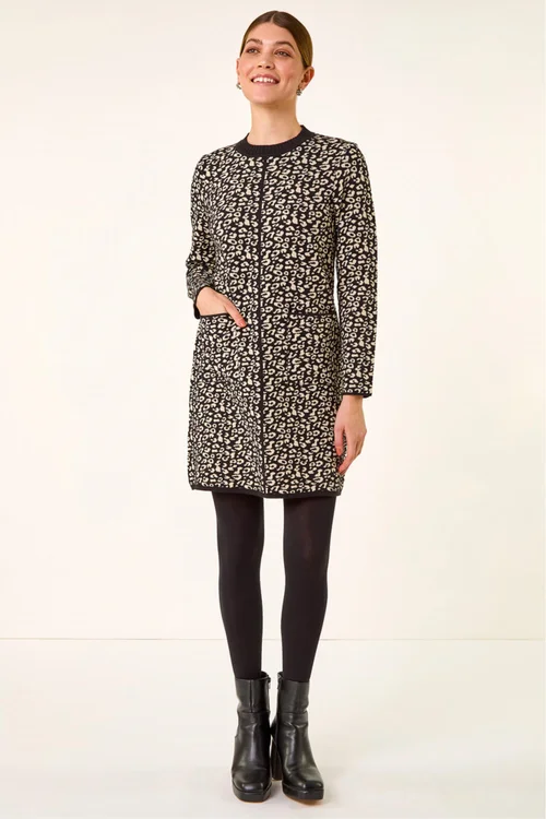 Roman Black Animal Print Knitted Shift Dress - 16 Image 1
