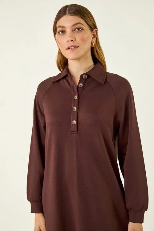 Roman Chocolate Buttoned Collar Midi Dress - Size 14 Image 4