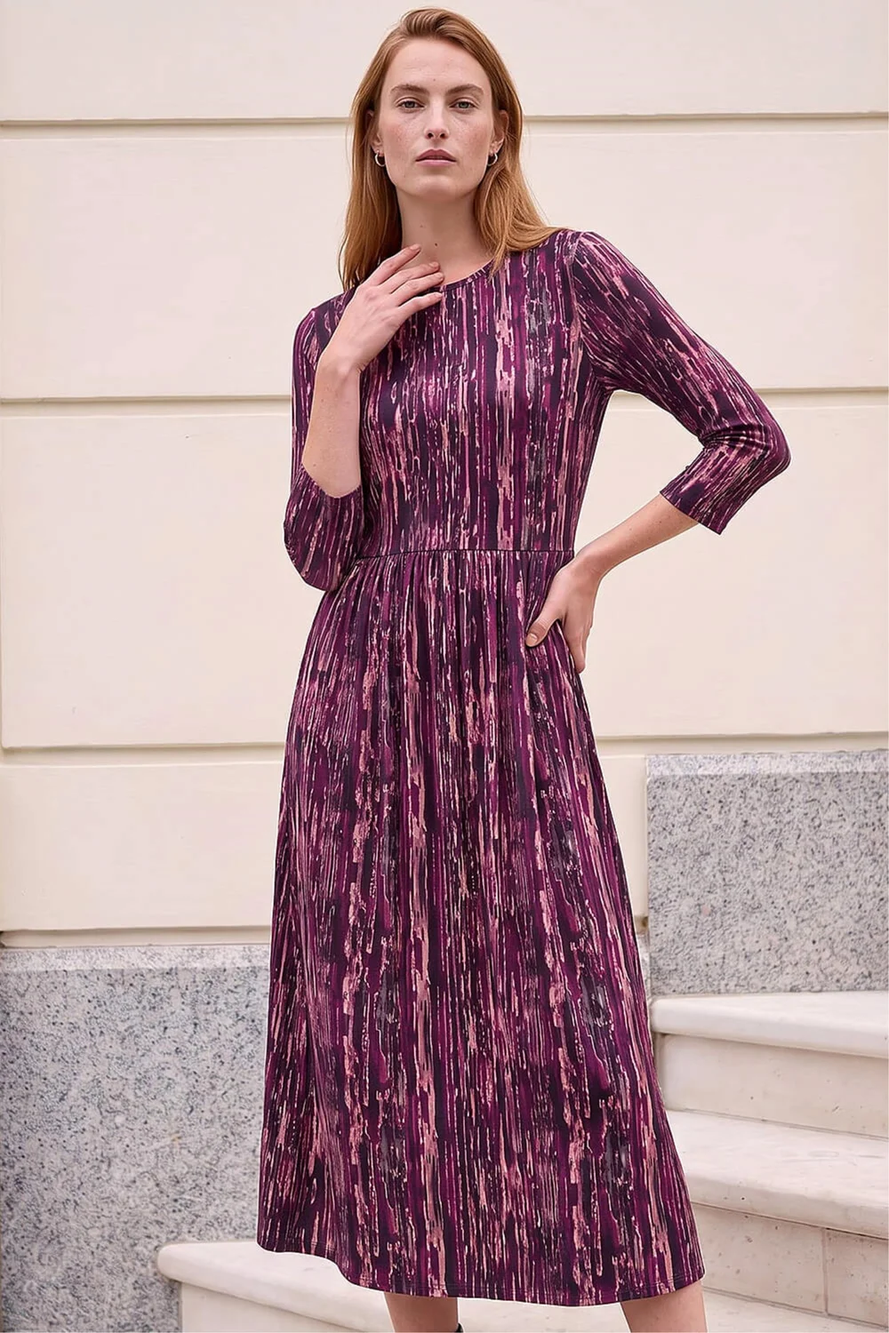 Roman Plum Abstract Print Stretch Midi Dress - 16 Image 2
