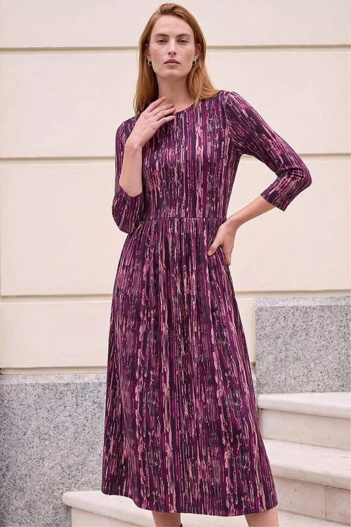 Roman Plum Abstract Print Stretch Midi Dress - 16 Image 2