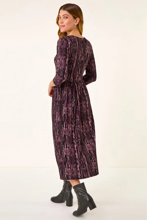 Roman Plum Abstract Print Stretch Midi Dress - 16 Image 4