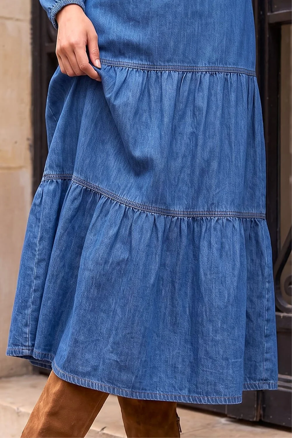 Roman Denim Cotton Denim Tiered Midi Dress - 16 Image 4