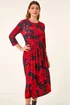 Roman Red Rose Print Gathered Stretch Midi Dress - 12 Image 4