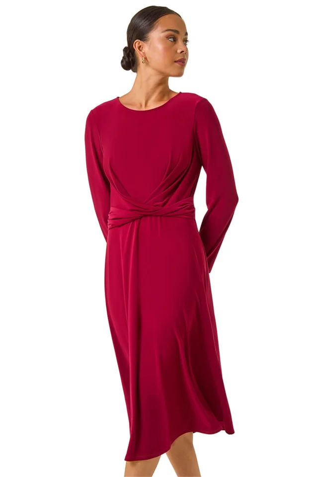 Roman Wine Petite Twist Front Stretch Dress