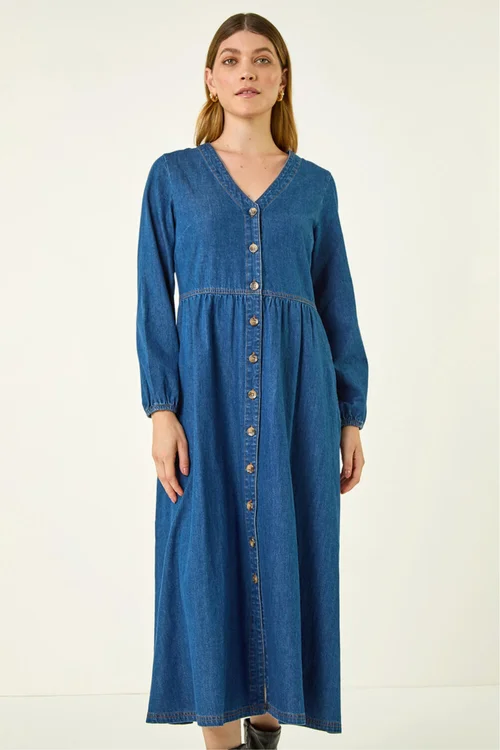 Roman Blue Denim Button Through Midi Dress - 10 Image 2