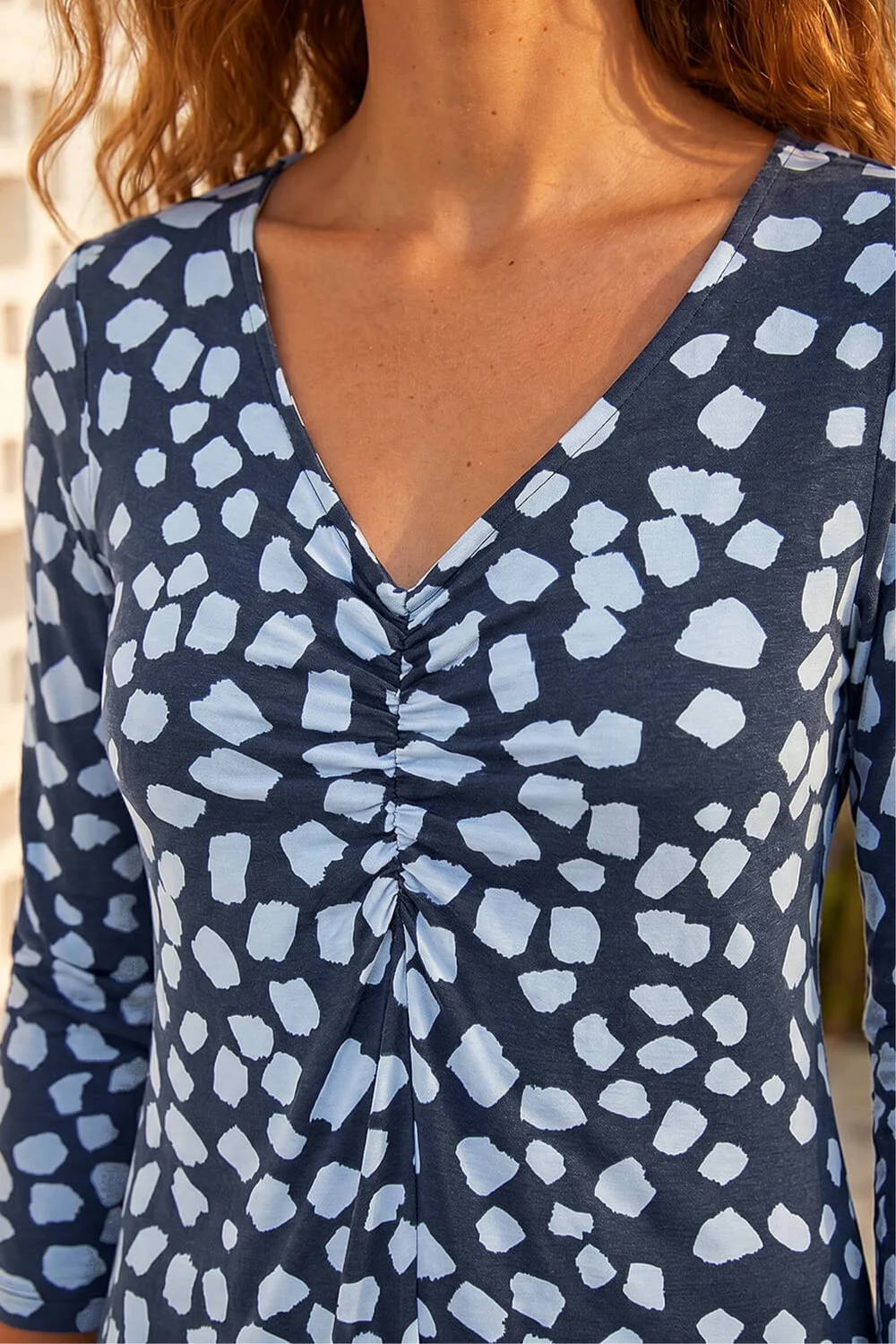 Roman Navy Geometric Gathered A-Line Dress - 16 Image 4