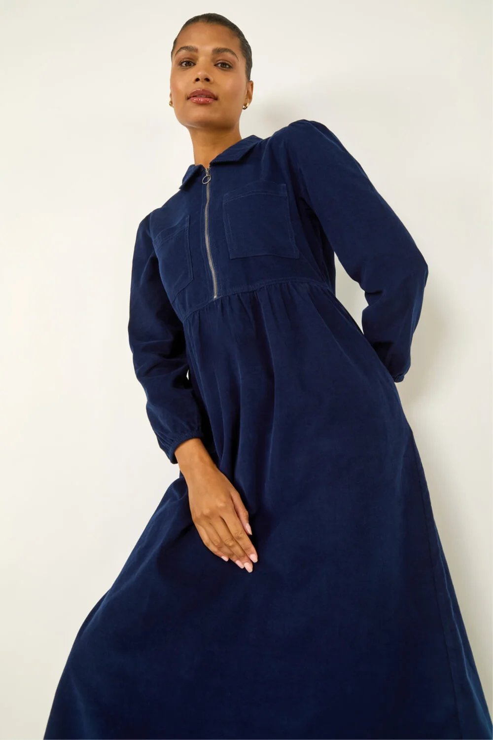Roman Navy Corduroy Zip Detail Midi Dress - 16 Image 1