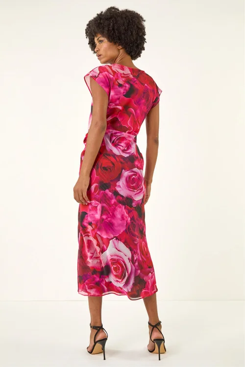 Roman Pink Floral Print Twist Detail Dress - Size 12 Image 4