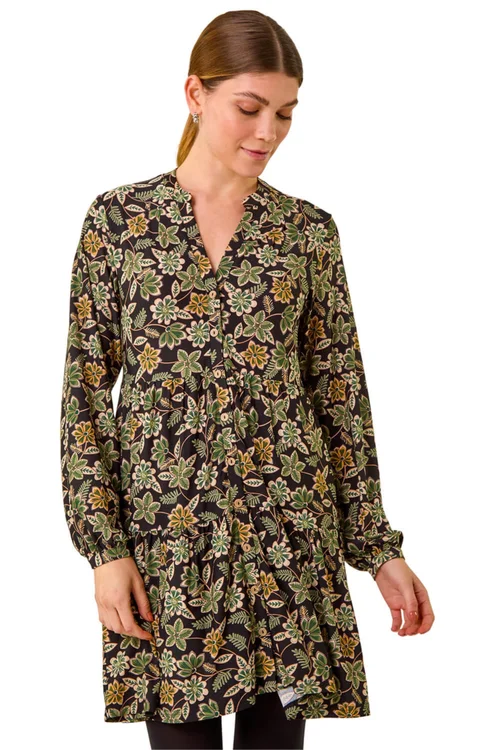 Roman Green Floral Print Button Stretch Dress - 18 Image 1
