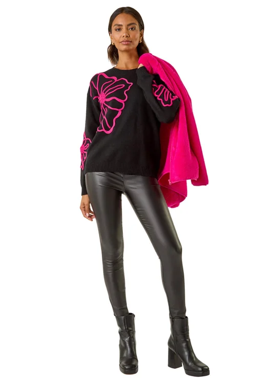 Roman Black Cornelli Floral Knit Jumper - Medium/Large Image 2