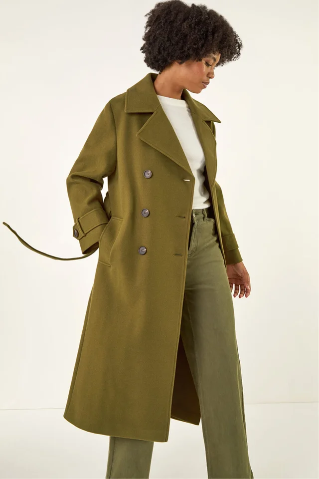 Roman Olive Textured Premium Belted Smart Coat