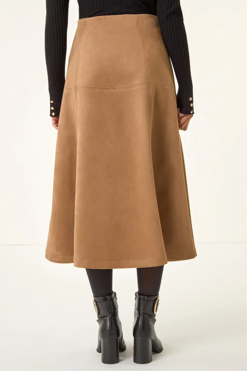 Roman Tan Petite Suede A-Line Skirt - Size 10 Image 4