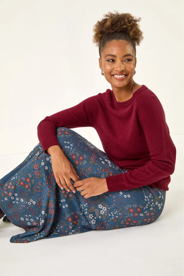 Roman Denim Ditsy Floral Print Stretch Skirt