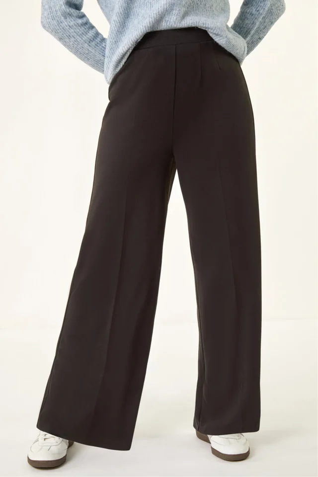 Roman Black Wide Leg Ponte Stretch Trouser