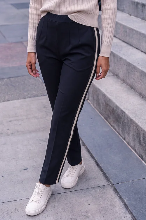 Roman Black Stripe Straight Leg Side Stripe Trousers - 12 Image 2