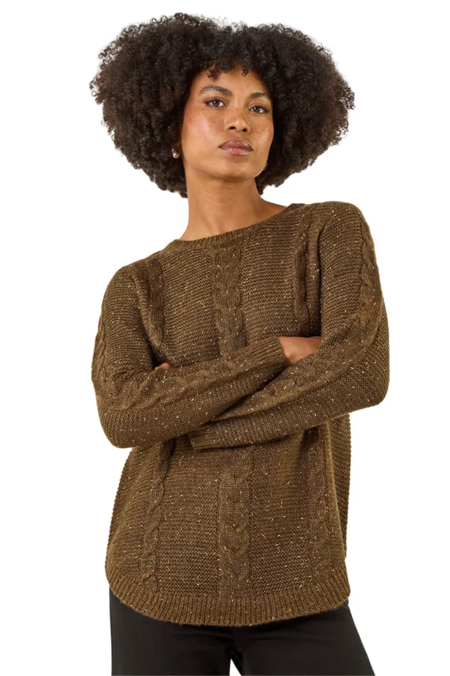 Roman Brown Speckled Cable Knit Jumper