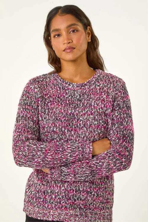 Roman Magenta Crew Neck Tape Yarn Knit Jumper - Size 10 Image 1