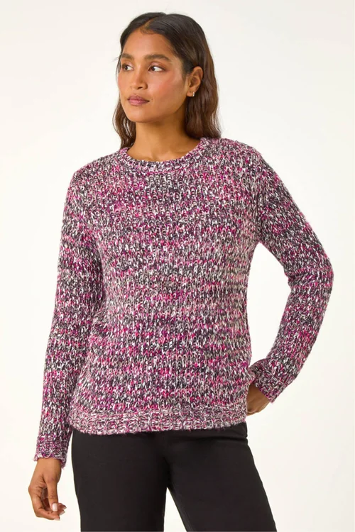 Roman Magenta Crew Neck Tape Yarn Knit Jumper - Size 10 Image 4