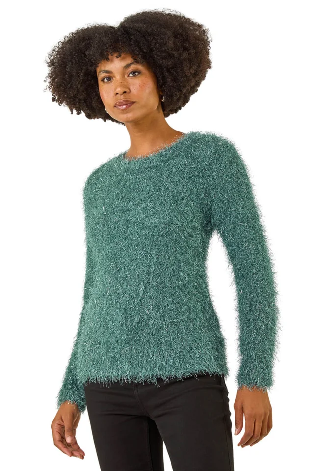 Roman Sage Metallic Fluffy Knit Jumper
