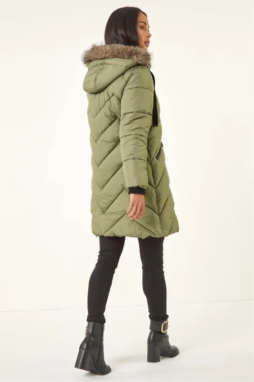 Roman Khaki Petite Contrast Zip Puffer Coat - 14 Image 4