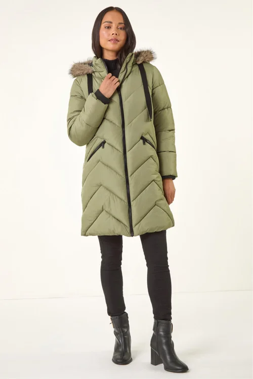 Roman Khaki Petite Contrast Zip Puffer Coat - 14 Image 1