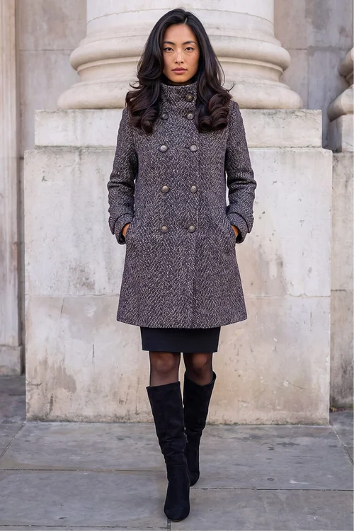 Roman Black Petite Double Breast Funnel Neck Coat - 16 Image 4
