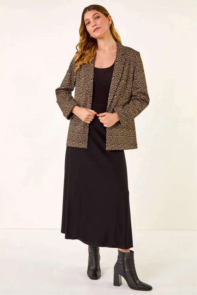 Roman Black Animal Print Stretch Blazer