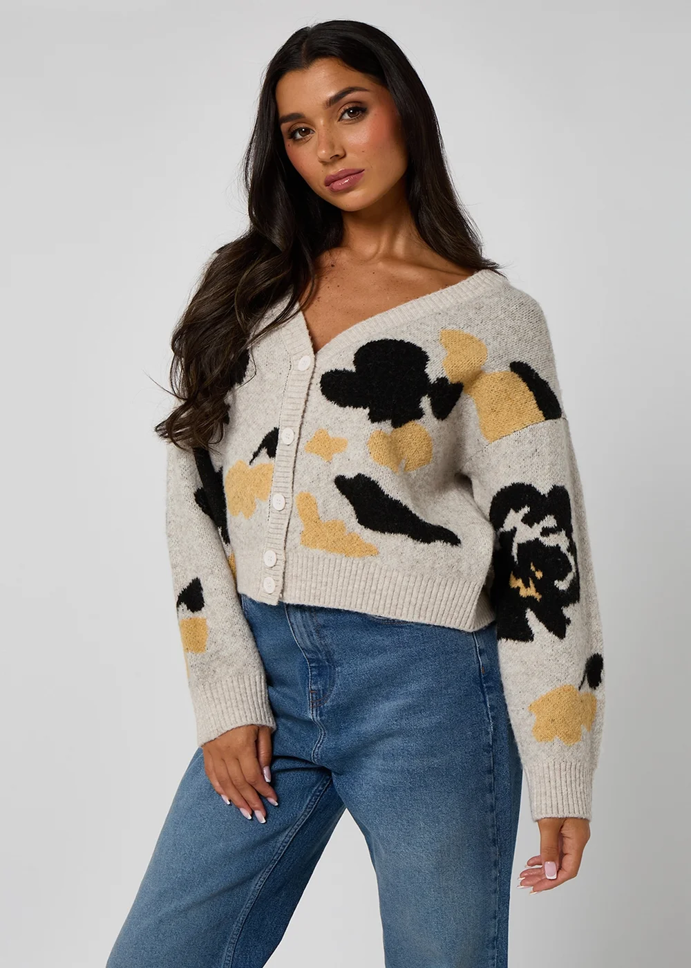 Urban Bliss Grey Floral Cardigan - Large Image 2