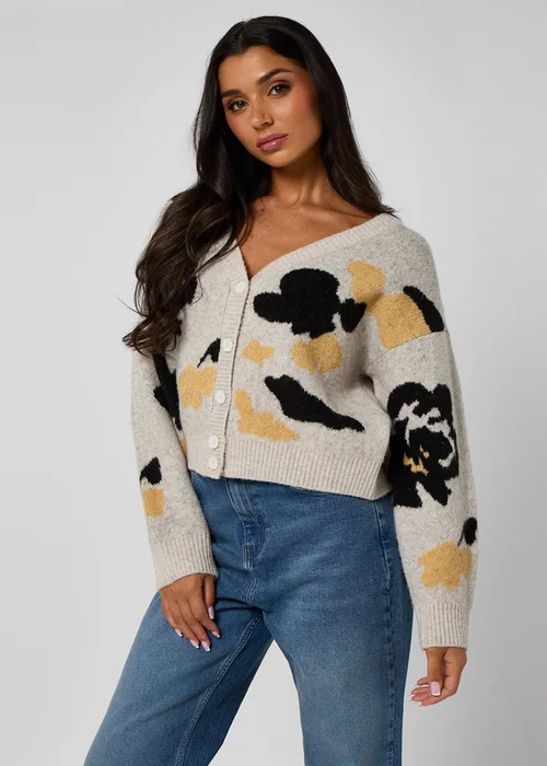Urban Bliss Grey Floral Cardigan - Large Image 2