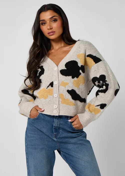 Urban Bliss Grey Floral Cardigan - Large Image 1