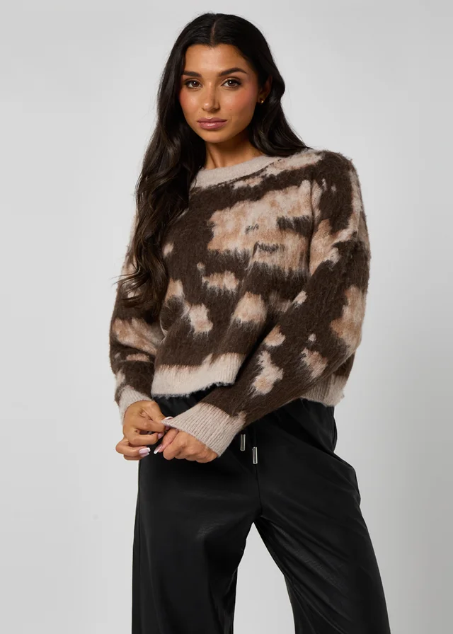 Urban Bliss Brown Brushed Yarn Abstract Print Jumper