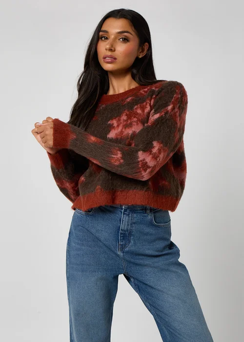 Urban Bliss Red Brushed Yarn Abstract Print Jumper - Large Image 1