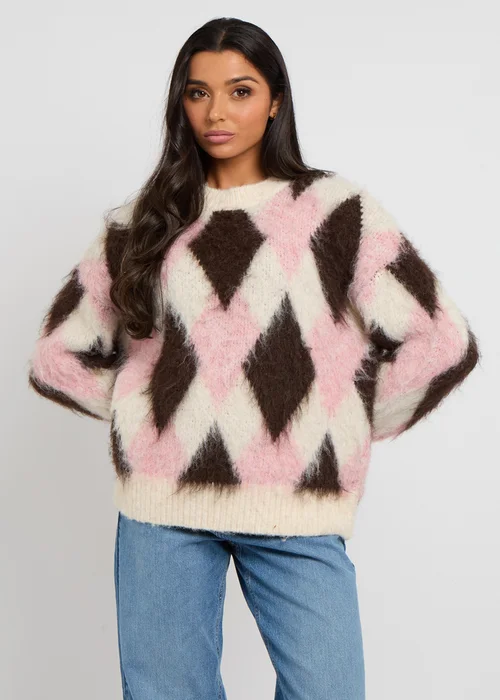 Urban Bliss Pink Argyle Wool-Blend Jumper - Small/Medium Image 1