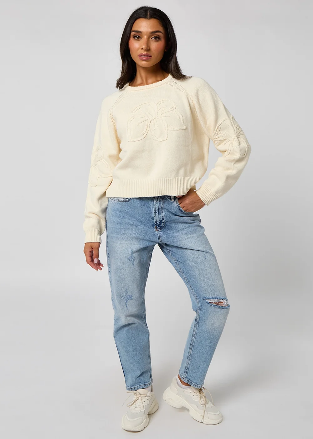 Urban Bliss Cream Embroidered Raglan Jumper - 10 Image 3