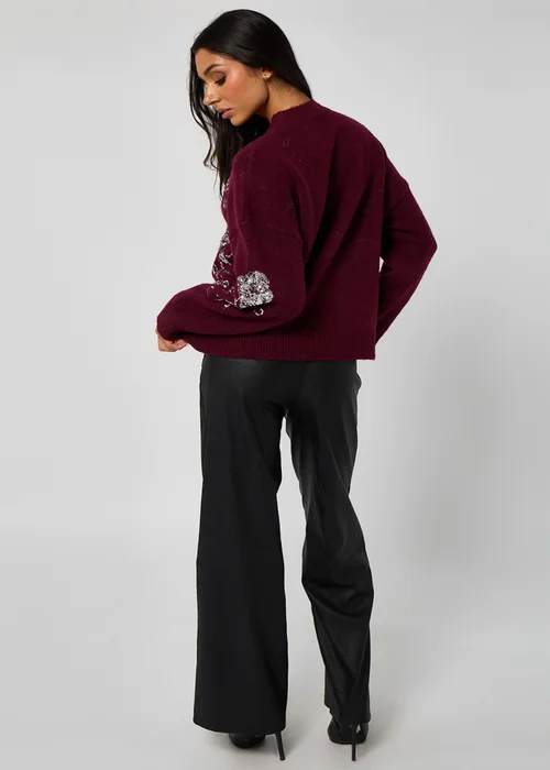 Urban Bliss Burgundy Floral Sequin Embroidery Jumper - Small/Medium Image 4