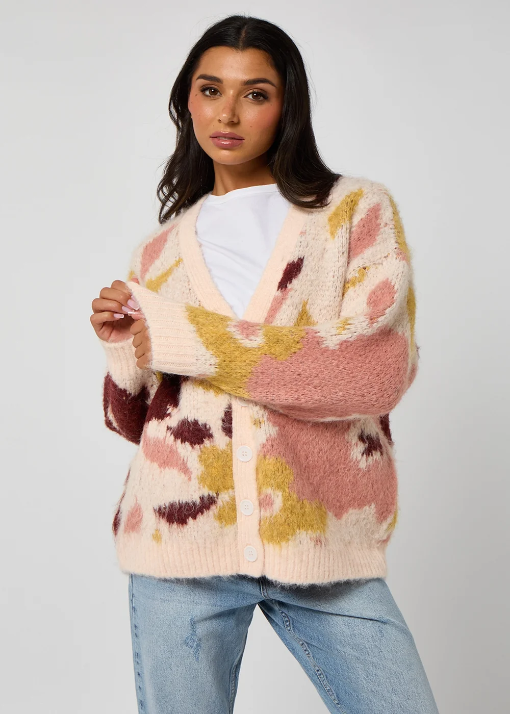 Urban Bliss Brown Floral Chunky Cardigan - Medium Image 2