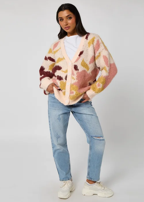 Urban Bliss Brown Floral Chunky Cardigan - Medium Image 1