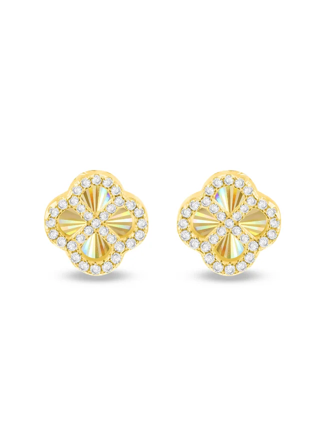 Golden Moments Sterling Silver Yellow Gold Plated Rainbow Clover and White CZ Stud Earrings