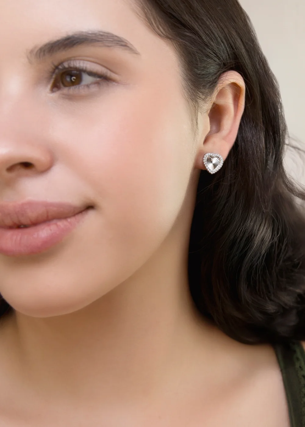 Golden Moments Sterling Silver Rhodium Plated Rainbow Heart and CZ Stud Earrings - One Size Image 3