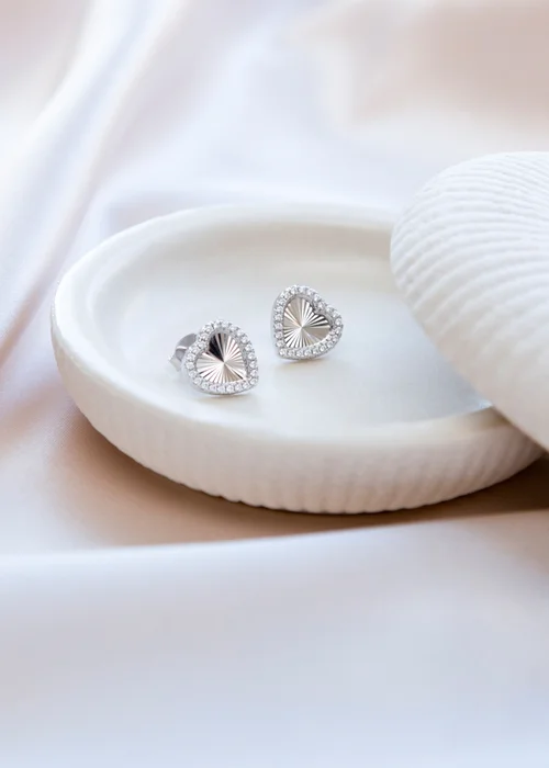 Golden Moments Sterling Silver Rhodium Plated Rainbow Heart and CZ Stud Earrings - One Size Image 2