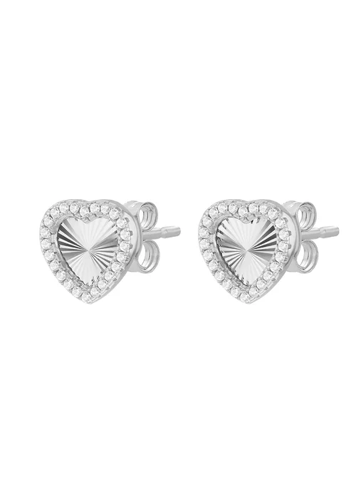 Golden Moments Sterling Silver Rhodium Plated Rainbow Heart and CZ Stud Earrings - One Size Image 1