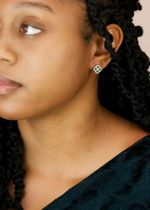 Golden Moments Sterling Silver Rhodium Plated Clover Mother Of Pearl and White CZ Stud Earring - One Size Image 3