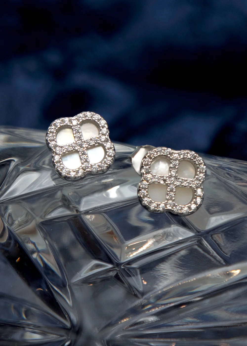 Golden Moments Sterling Silver Rhodium Plated Clover Mother Of Pearl and White CZ Stud Earring - One Size Image 2