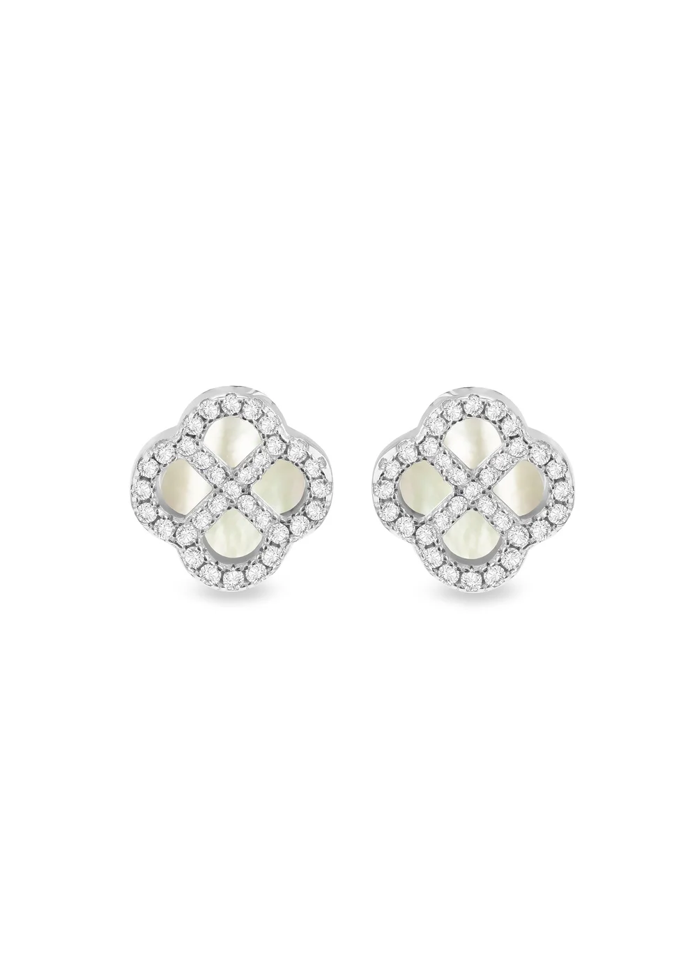Golden Moments Sterling Silver Rhodium Plated Clover Mother Of Pearl and White CZ Stud Earring - One Size Image 1