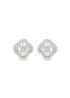 Golden Moments Sterling Silver Rhodium Plated Clover Mother Of Pearl and White CZ Stud Earring - One Size Image 1
