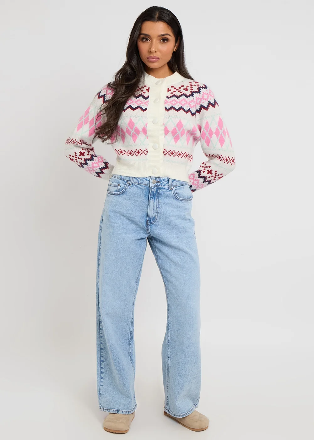 Urban Bliss Fairisle cardigan with covered buttons - Size 8 Regular Image 2