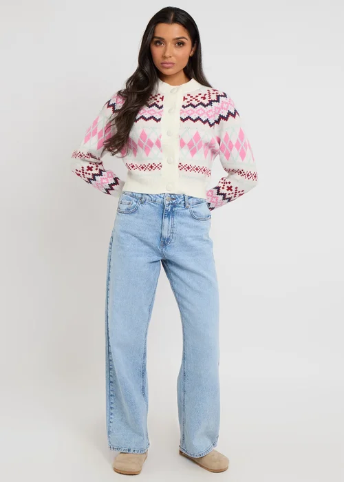 Urban Bliss Fairisle cardigan with covered buttons - Size 8 Regular Image 2